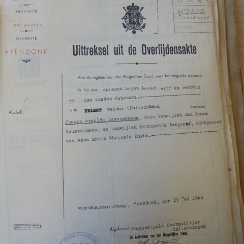 Uittreksel uit de Overlijdensakte