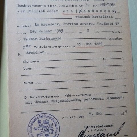 Officiële Duitse overlijdensakte